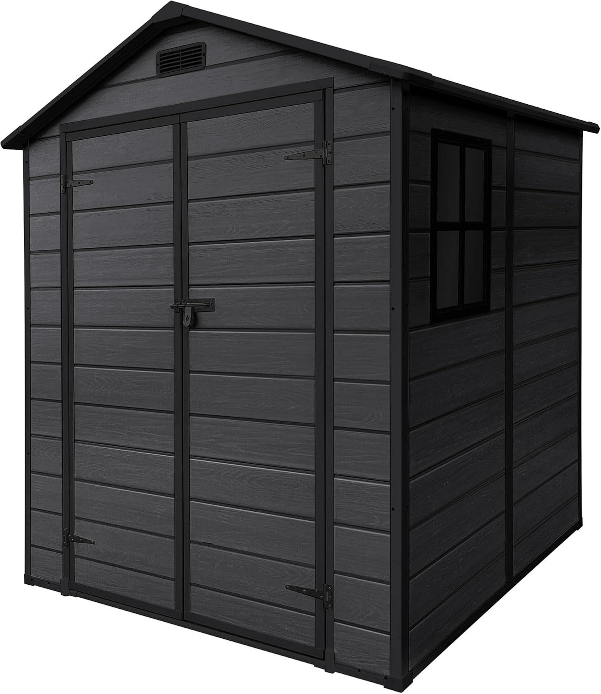 ECD Germany Gartenhaus Kunststoff mit Boden, 151x182x220 cm, Geräteschuppen mit Satteldach, Gerätehaus wetterfest, 5m³, Dunkelgrau, Fenster, Doppeltür