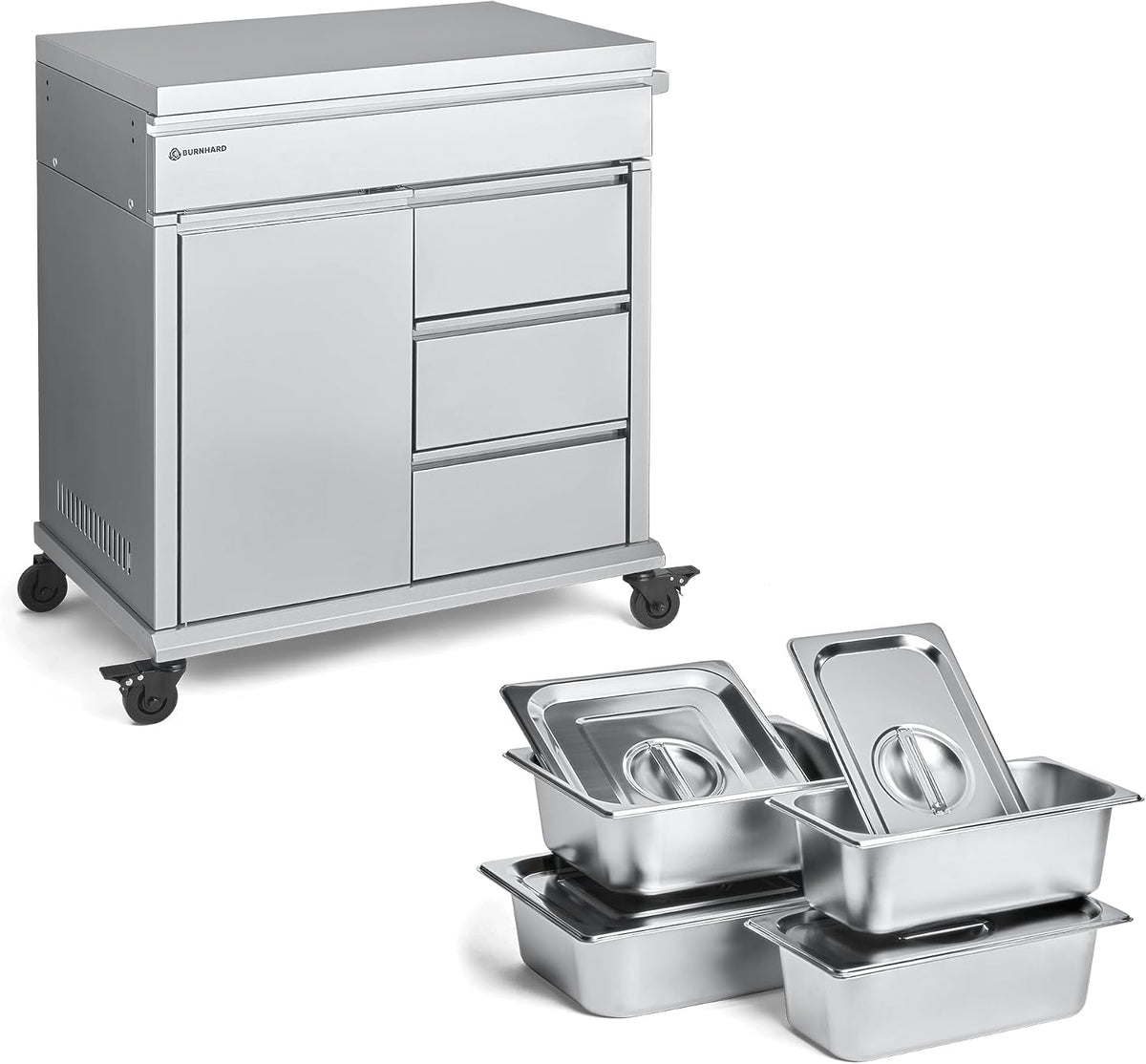 BURNHARD Grill Beistellwagen mit Edelstahl-Arbeitsfläche inkl. Regalboden