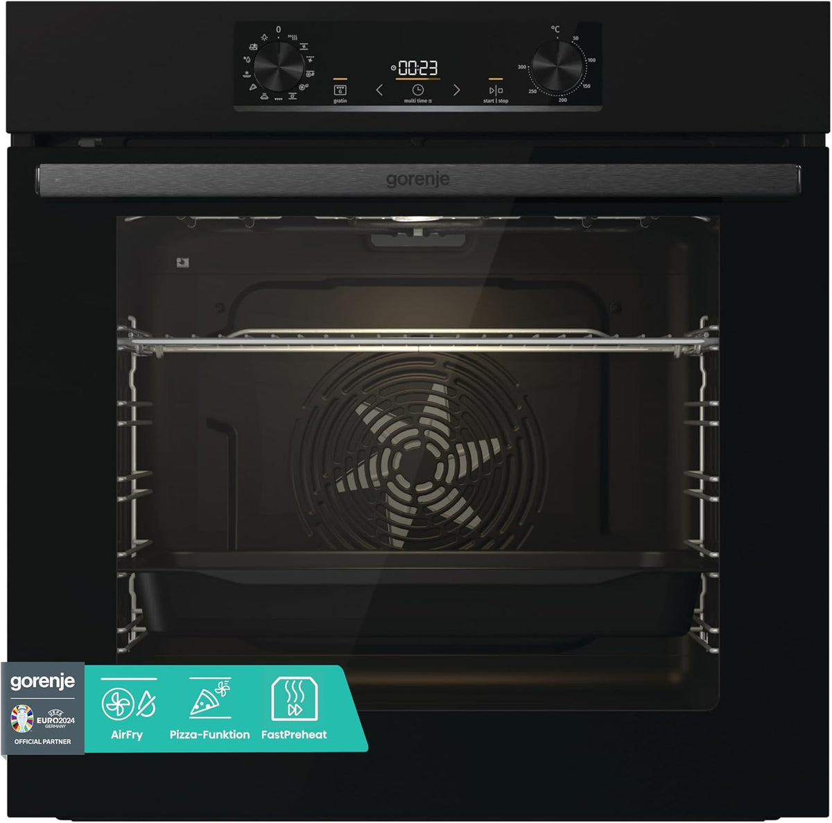 Gorenje BPS 6737 E02B Einbau-Backofen, 77 Liter, PizzaMode 300°C, Pyrolyse, Heißluft, ExtraSteam, Gentle Close & Open, AirFry, PerfectGrill, ChildLock