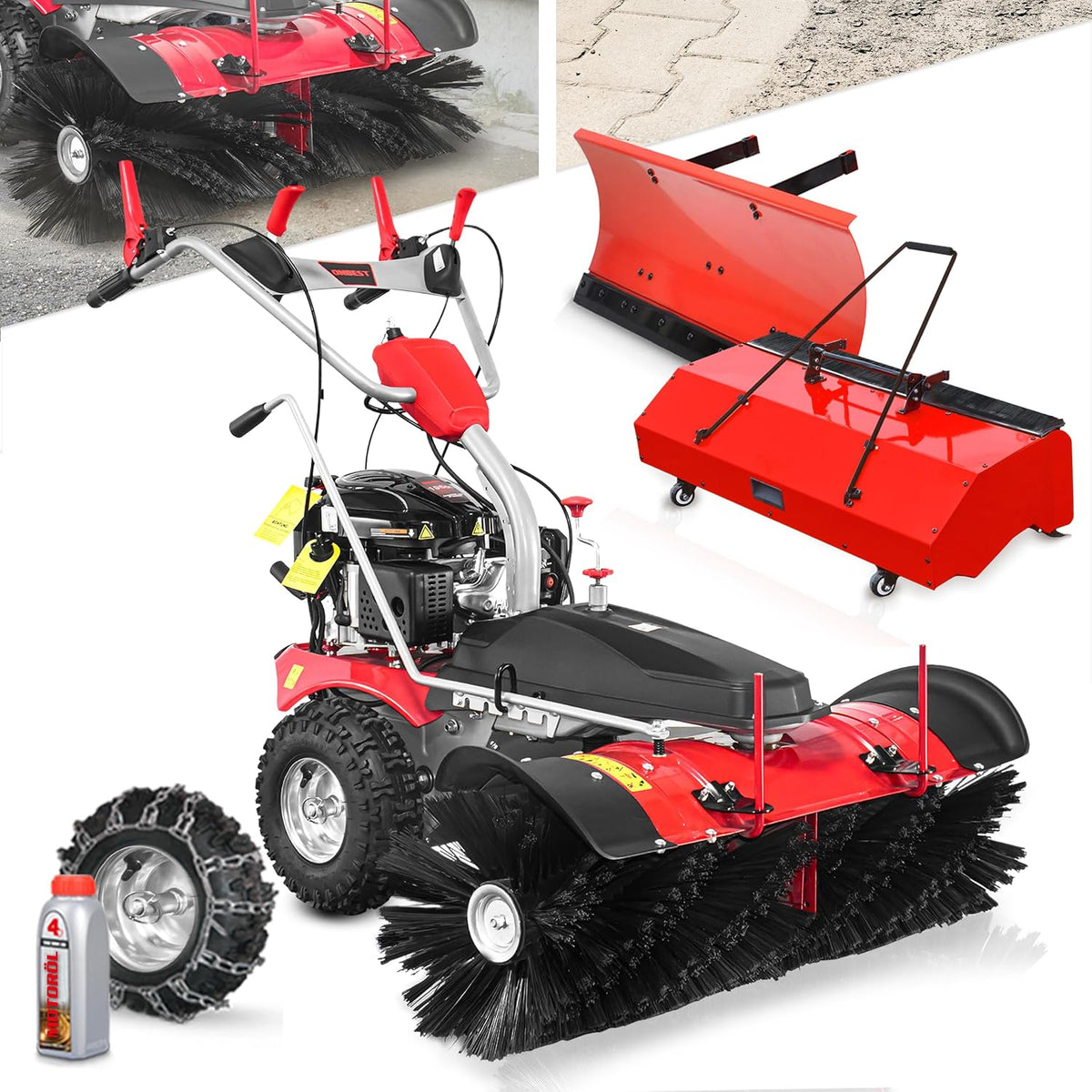 ONBEST Benzin Kehrmaschine 100 cm, mit Auffangbox & Schneeschild