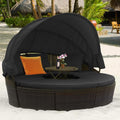 GIANTEX Sonneninsel Liegeinsel mit faltbarem Sonnendach, Rattan Lounge Gartenmuschel Outdoor, Sonnenliege Gartenliege Set rund φ192 cm