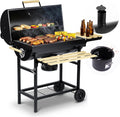 Berdsen Holzkohlegrill Grillwagen mit Deckel und Schornstein, XXL Grill mit Thermometer, Großer Grillrost 70 x 35 cm, Aschekasten und Flaschenöffner
