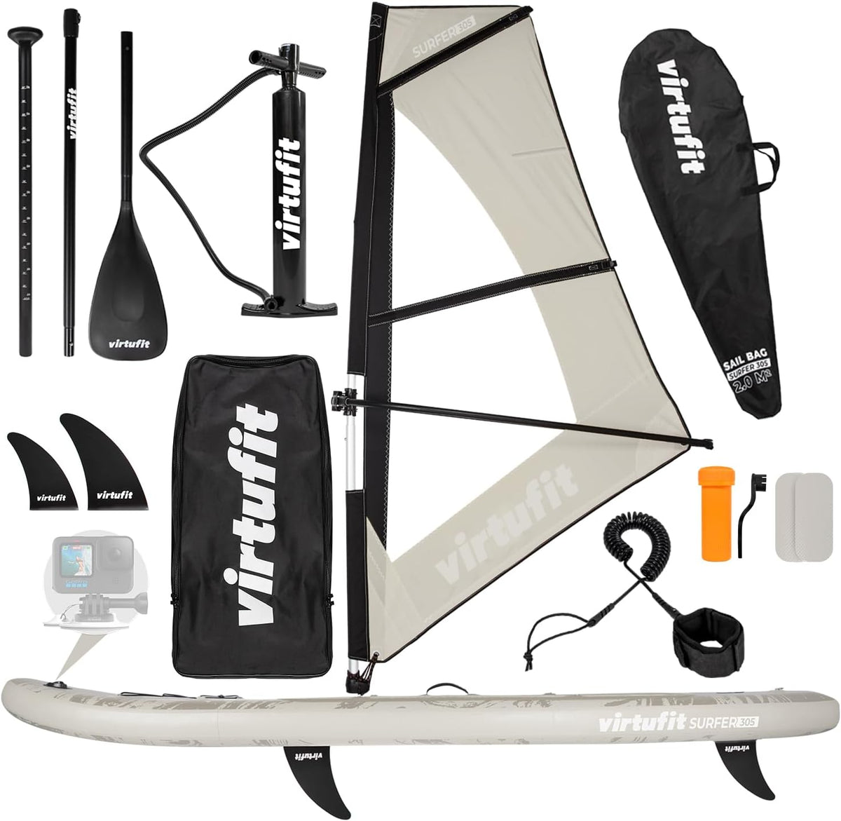 VirtuFit Stand Up Paddle Board Set, Aufblasbares SUP Board mit Paddel, Rucksack und Zubehör für Freizeit, Touring und Allround Paddling