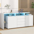 Ymkua Sideboard, Kommode mit 2 Türen und 4 Schubladen, TV-Schrank, LED-Vitrine, 160x35x70 cm (White), Buffetschrank, Wohnzimmerschrank, Standschrank