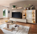 Lomadox Wohnmöbel Set Wohnwand Eiche weiß 4-teilig modern, 1 Wandboard, 1 Lowboard, 1 Highboard, 1 Couchtisch, inkl. LED-Beleuchtung