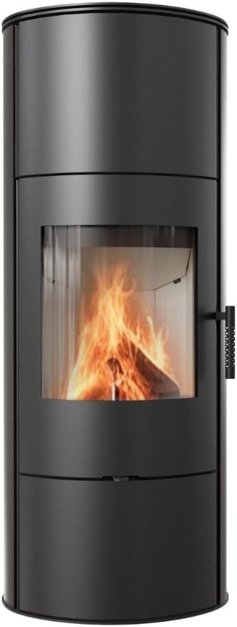 KRATKI Kaminofen aus Stahl Rollo bereit Satz Ø 150 7 kW mit Raumluftunabhängig, 150 mm, Blass Verkleidung, freistehend, BImSchV 2, Staubauslass