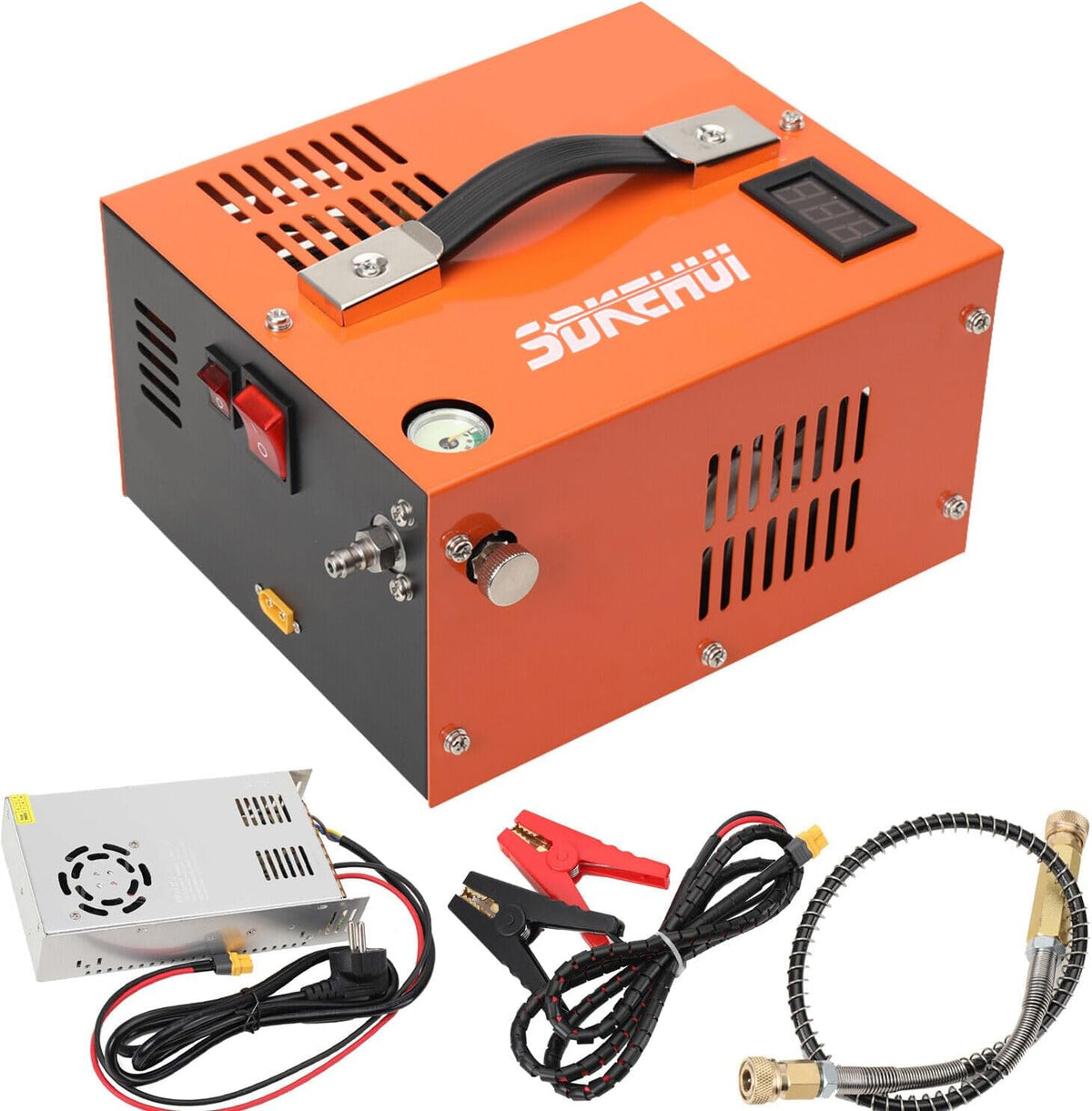 PCP Luftkompressor AC220V/DC12V, 300 W PCP Luftgewehrkompressor 4500 PSI/30 MPa mit Eingebautem Lüfterkühlsystem, Tauchflasche