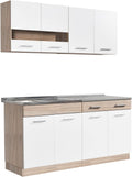 Homestyle4u Küchenzeile ohne Geräte 160 cm, Weiß Eiche