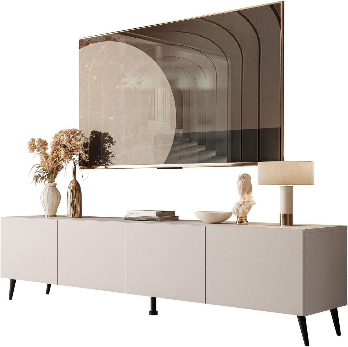Lookway COLGANTE Moderner TV-Schrank 200 cm in Kaschmir Matt auf Schrägen Onyx-Beinen (Beine: Schwarz), Push-to-Open System