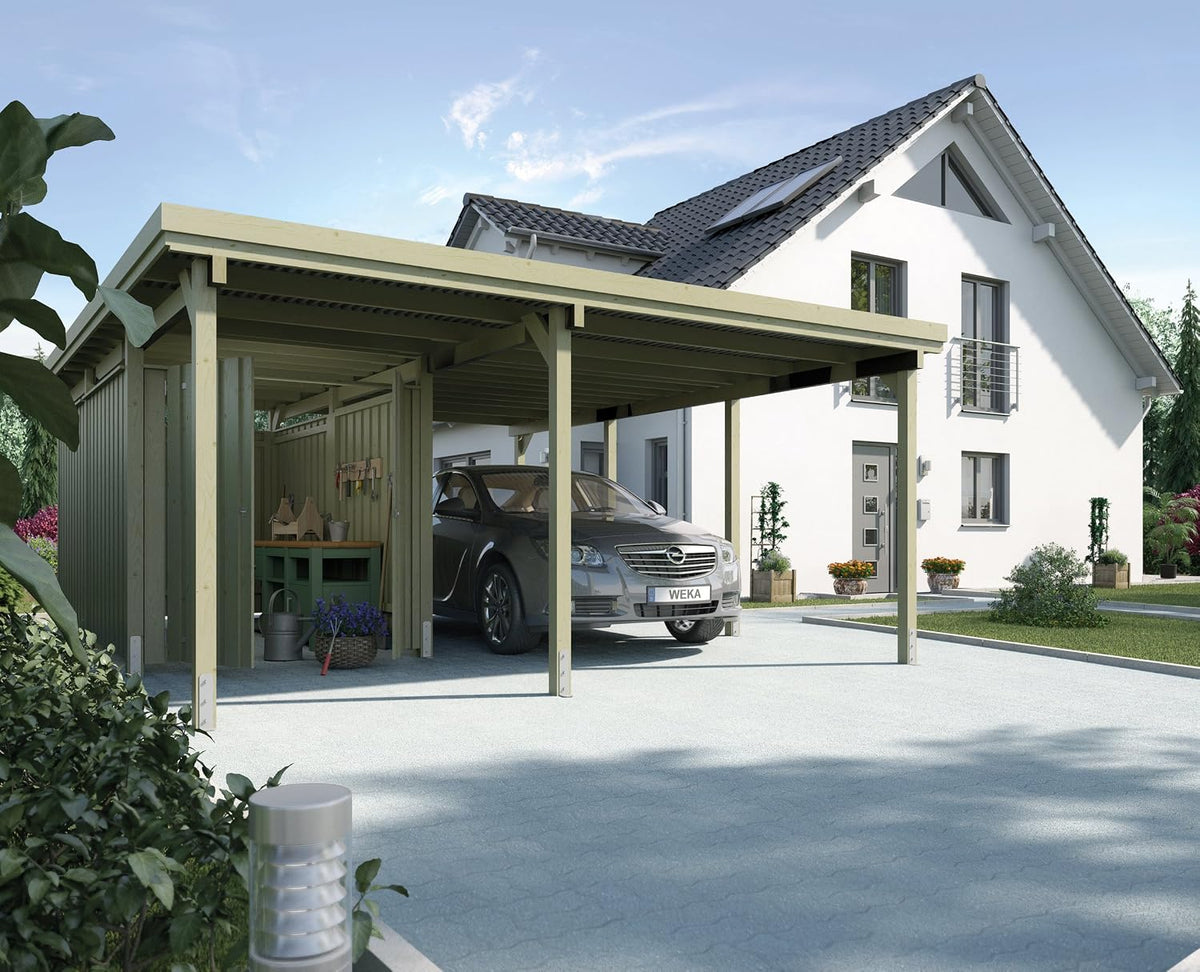 Weka Carport 607 Größe 2 kdi Carport mit XL-Geräteraum