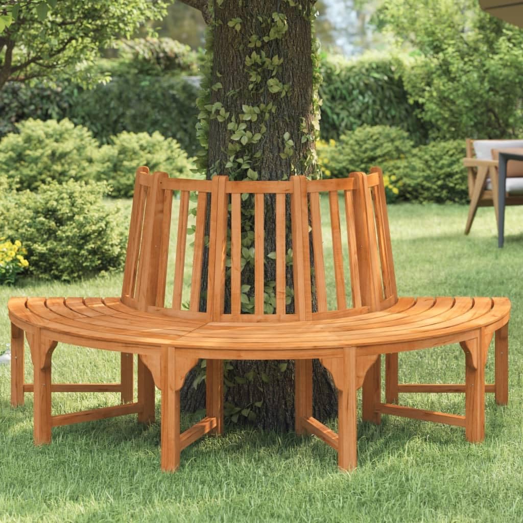 Baumbank Halbrund aus massivem Eukalyptusholz Ø208 cm mit Rückenlehne, wetterbeständige Gartenbank für Terrasse Balkon und Park