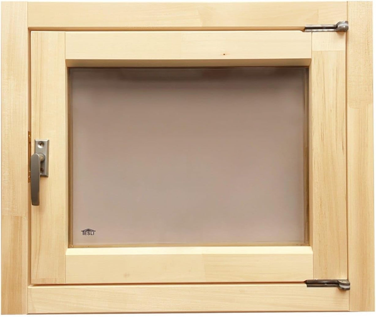 Saunafenster 500x600 mm aus Lindenholz, Holzfenster für Sauna & Außensauna, bronzefarbenes Isolierglas, doppelt verglast & gehärtet, zum Öffnen