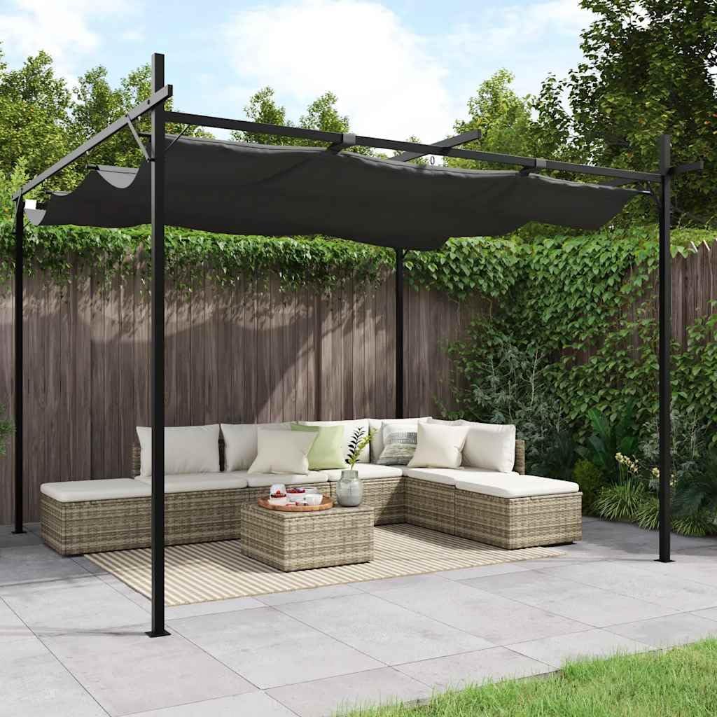 Willood Pergola mit Schiebedach Gazebo Taupe UV-beständige Überdachung für Garten, Anthrazit 295x292x230 cm, Terrasse, Gartenlaube, Sonnenschutz