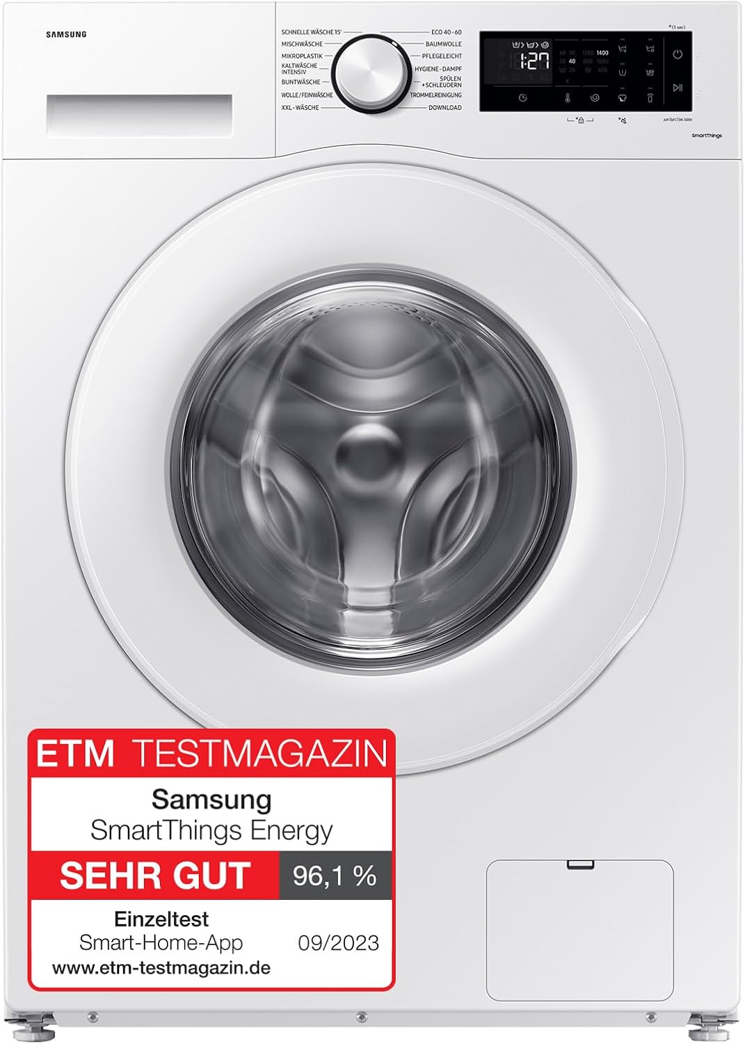Samsung Waschmaschine, WW80CGC04ATEEG, 8 kg, 1.400 U/min, EEK: A, Mikroplastik-Programm, Ecobubble, 14 Programme, WiFi SmartControl, Weiß