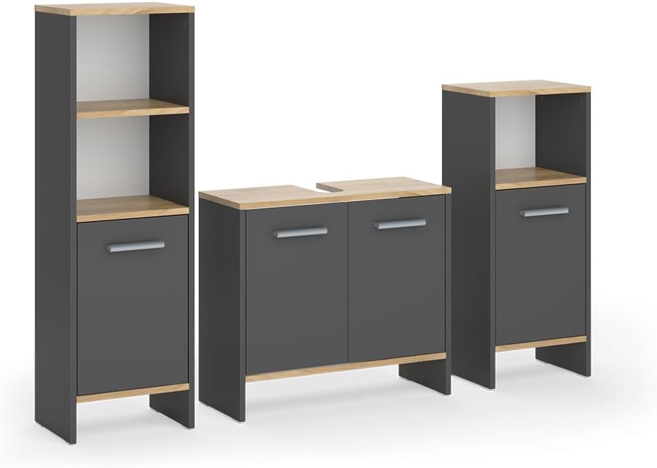 Vicco Badmöbel-Set Karli, Anthrazit/Goldkraft Eiche 131.4 cm