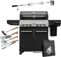 Gasgrill Hektor 4B-S inkl. Drehspieß, All Inclusive mit 4 Grill-Utensilien, Seitenkocher für Garten und Terrasse, Abdeckhaube, 4 Brenner, Sear-Brenner