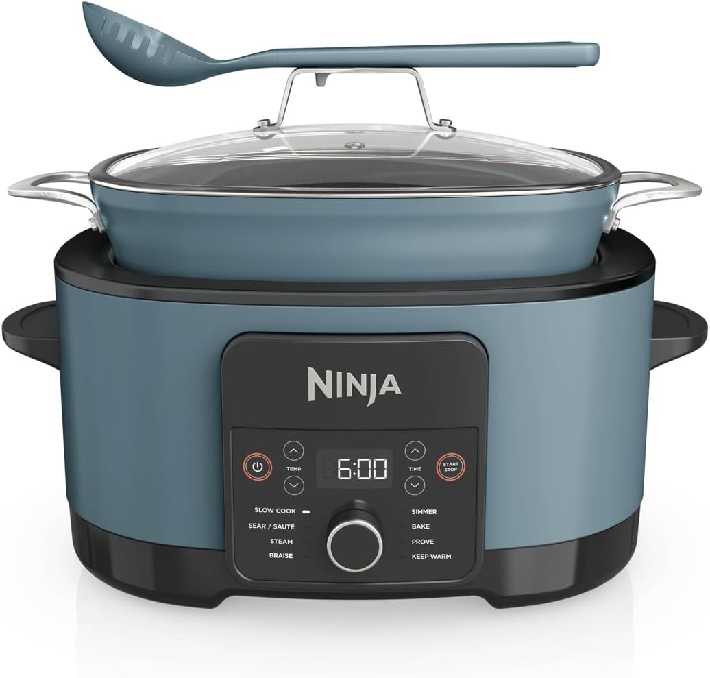 Ninja Foodi PossibleCooker (8 l), 8-in-1 Digitaler Multikocher & Schongarer mit Topf, MC1001EU, Dampfeinsatz, Löffel & Glasdeckel, Slow Cooker, Backen