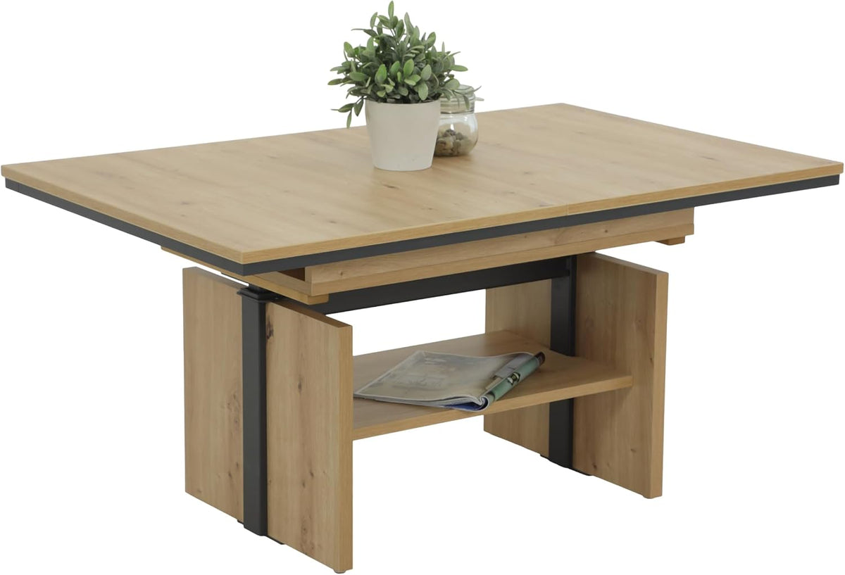 Hela Tische, höhenverstellbar mit Lift 53-72cm, ausziehbar 110-150cm, Funktionscouchtisch Ingo, Holzwerkstoff melaminbeschichtet, Artisan Eiche-Dekor