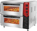 CROSSON Professional Doppel Pizzaofen mit 50 * 50CM Schamottstein, Innenbeleuchtung,6000W, 30-Minuten-Timer
