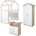 roba Babyzimmer Set Cabane 3-teilig, Baby- & Beistellbett 60 x 120 cm + Wickelkommode + Kinderkleiderschrank 2-türig in Hausoptik, Weiß/Dekor Eiche