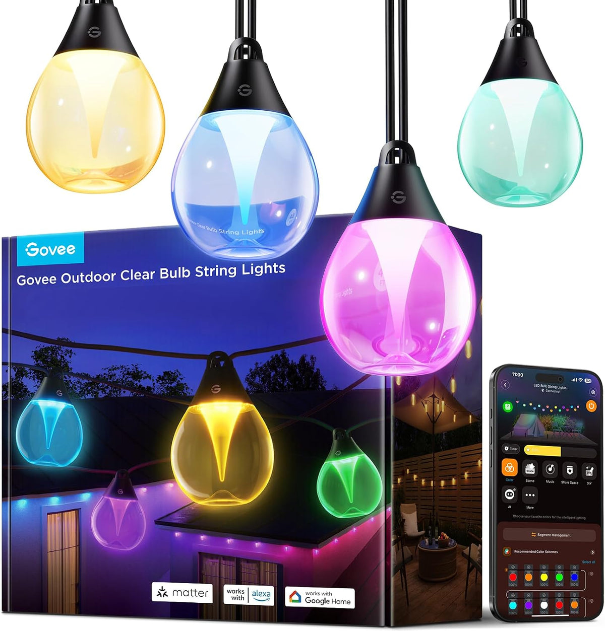 Govee RGBWIC Lichterkette Außen 15M, 80lm pro LED, IP67, WiFi & Bluetooth