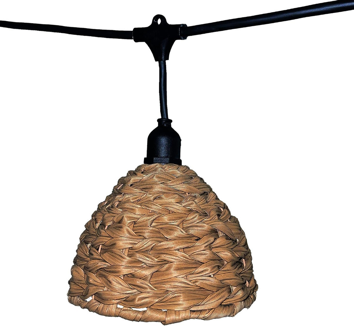 MELLOW LIGHT 6m LED Lichterkette Außen Anschließbar mit Polyrattan Lampenschirm Böhmische 7er E27 Filament Lampenfassung Warmweiß