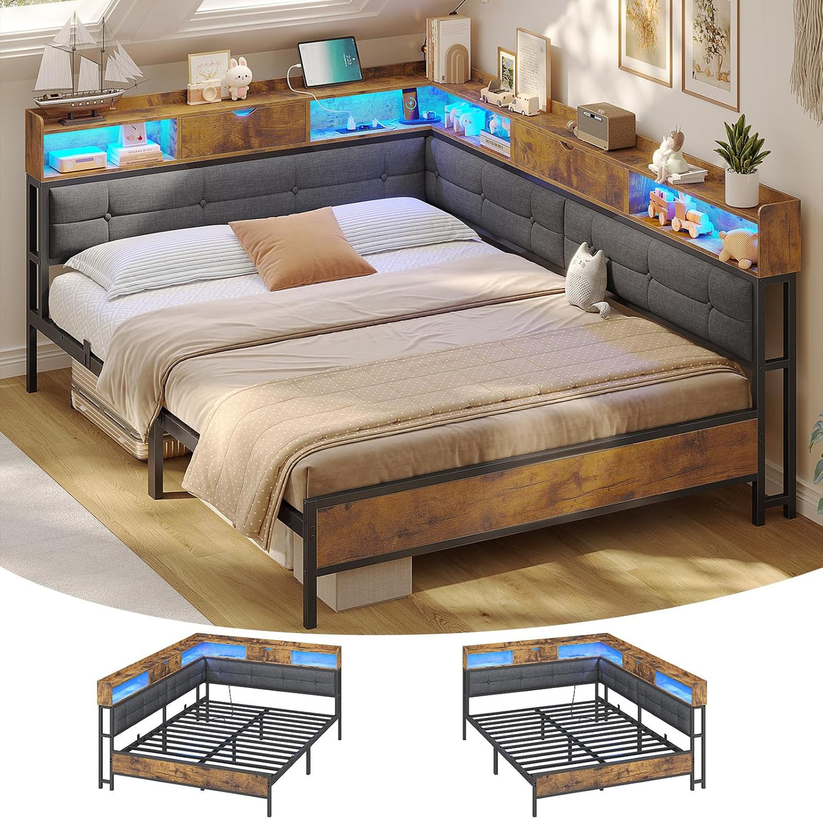 AOGLLATI Polsterbett Schlafsofa 140x200 mit 6 Staufächern