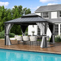 UDPATIO 3.65 x 4.25 m Gartenpavillon Wasserdicht Stabil Winterfest Hardtop Pavillon, Terrasse, Rasen, Grau