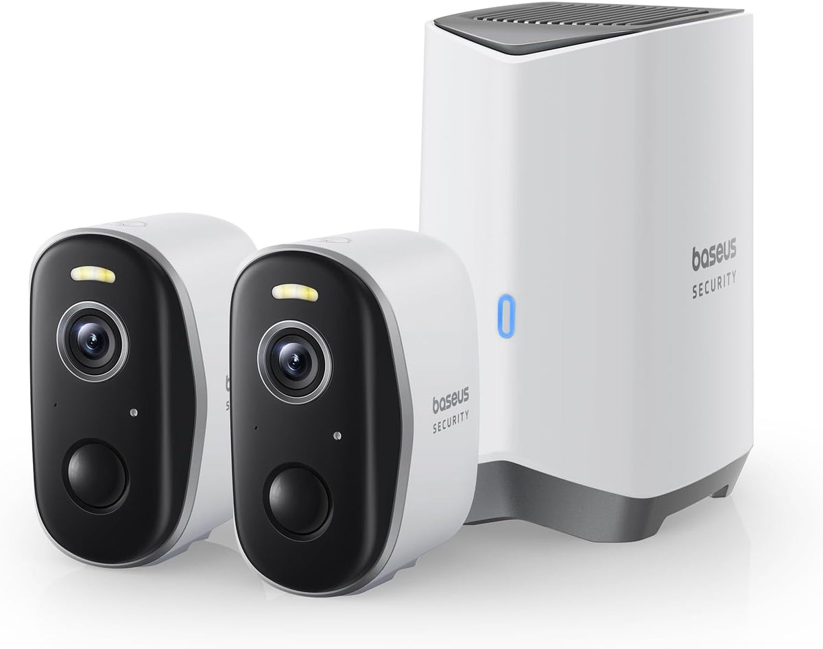 Baseus Security Überwachungskamera Aussen Akku 210Tage, IP67 Wetterfest, N1 2-Cam Kit, Kamera Überwachung Kabellos WLAN mit Lokal Speicher, 2K HD