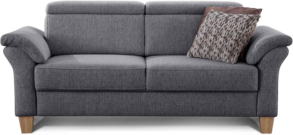 Cavadore 3-Sitzer Sofa Ammerland/Couch mit Federkern im Landhausstil/Inkl. verstellbaren Kopfstützen/186 x 84 x 93/Strukturstoff grau