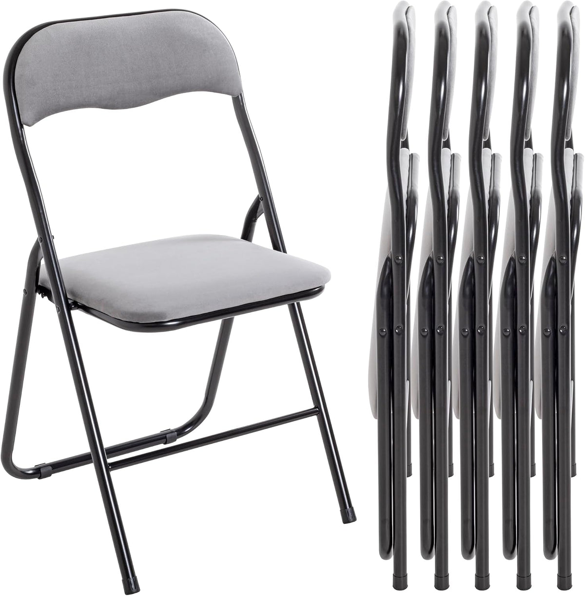 HAKU Klappstuhl gepolstert 6er Set Klappstühle bequem grau, Maße: B 45 x H 81 x T 45 cm, schwarz, Metall, Style: Modern