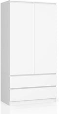 AKORD Zweitüriger Kleiderschrank S 90 cm 2 Schubladen mit Regalen und Einer Kleiderstange für EIN Schlafzimmer Kleiderschränke Minimalistischer Stil
