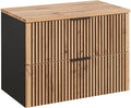 Lomadox Waschtischunterschrank 80 cm Badezimmer Unterschrank mit Waschtischplatte für Aufsatzwaschbecken anthrazit mit Eiche Nb. schwarz gerillt