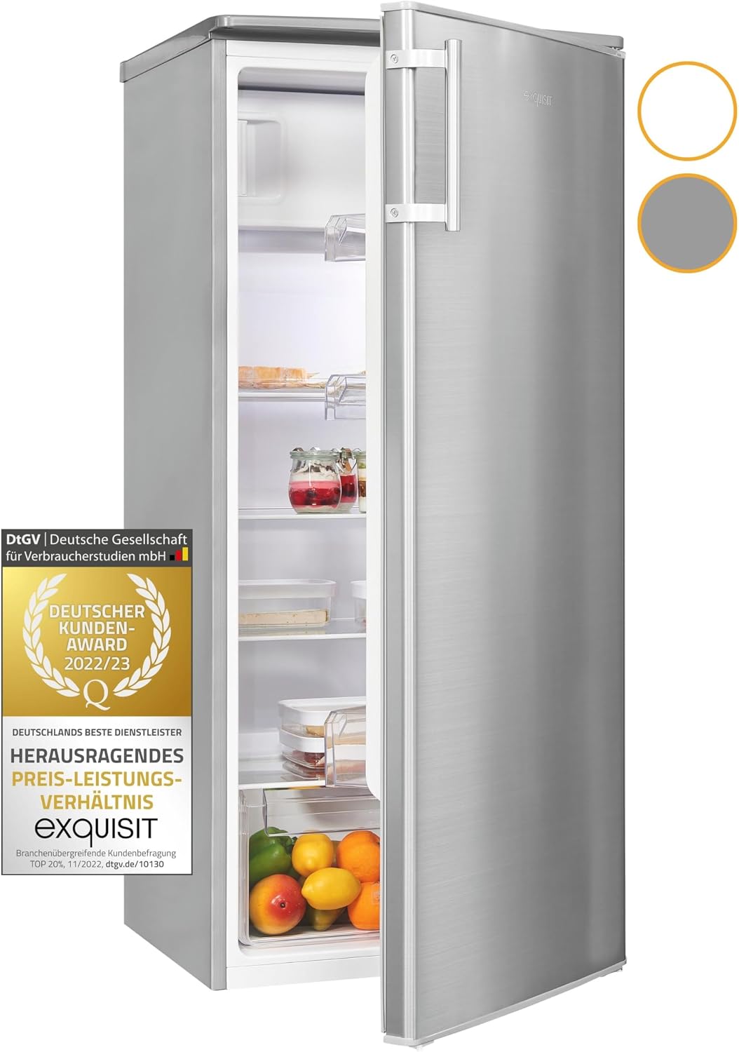 Exquisit KS185-4-HE-040E Kühlschrank, 190 l Standkühlschrank Inox-Look