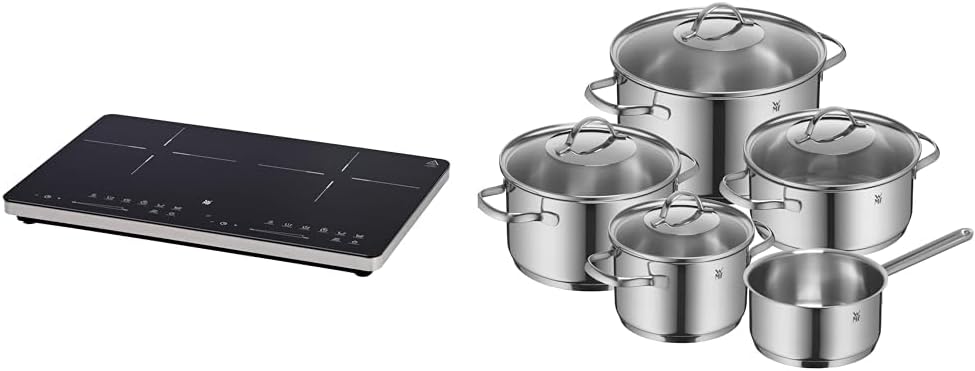 WMF Kult X Doppel- Induktionskochfeld, 3500 W & Provence Plus Topfset Induktion 5-teilig, Kochplatte bis 28 cm, Kochtopf Set mit Glasdeckel