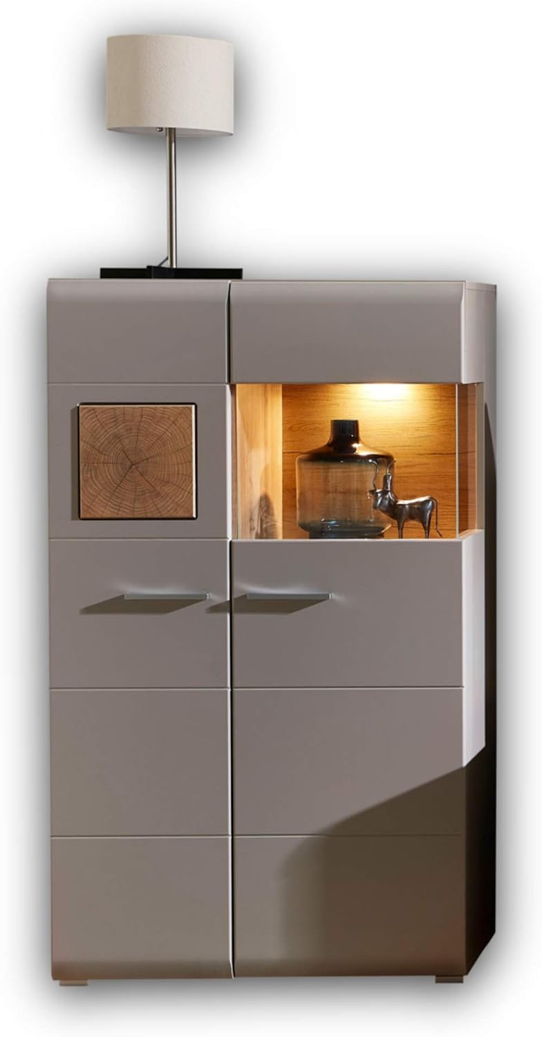 FUN PLUS 2 Glasvitrine Kleine Vitrine in Basalt mit LED-Beleuchtung
