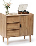 Hometopia Sideboard Holz mit 3 Schubladen & Tür, Kommode mit Verstellbarem Einlegeboden, 80 × 39 × 74 cm, Anrichte für Wohnzimmer und Flur