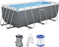 Bestway Power Steel Frame Pool Set mit Filterpumpe 412 x 201 x 122 cm, grau, eckig