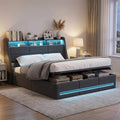 Polsterbett 160x200 cm, LED Doppelbett mit Stauraum und Lattenrost, Kopfteil mit Staufach & USB-Ladefunktion, Leinen, Grau