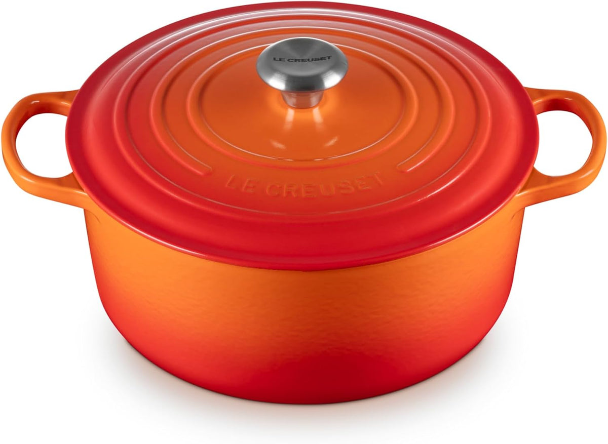 Le Creuset Signature Gusseisen-Bräter mit Deckel, Ø 28 cm, Volumen: 6,7 l, 6,125 kg, Für alle Herdarten und Induktion geeignet, Rund, Ofenrot