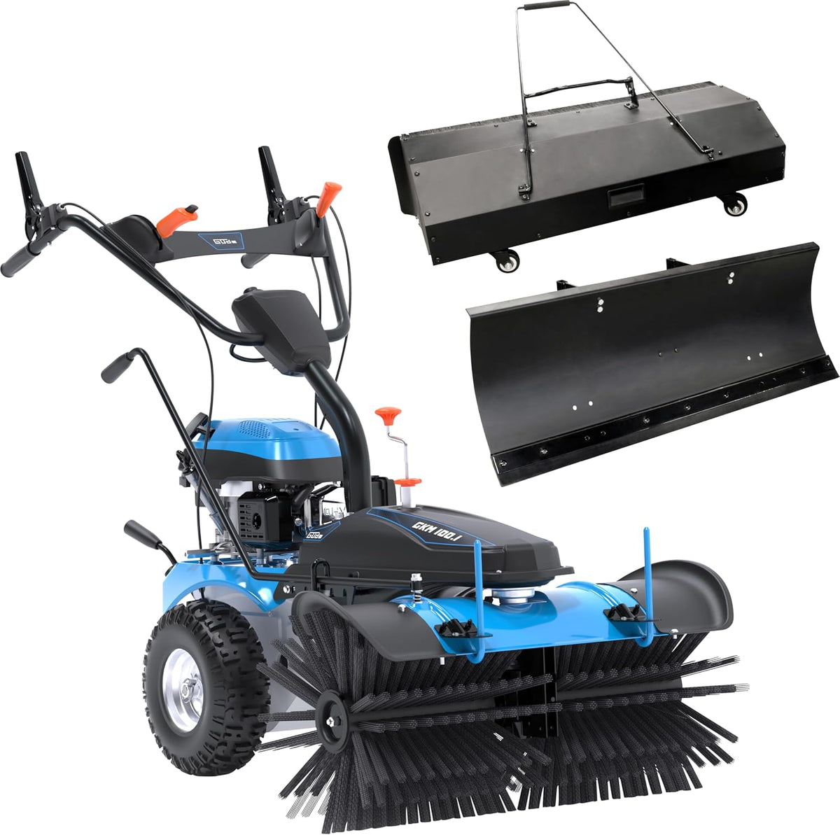 Güde GKM 100.1 Kehrmaschine, 4-Takt OHV-Motor, Schneeschild und 72 Liter Behälter, 173 Kubikzentimeter Hubraum, 3,2 Kilowatt, 4,4 PS, Bürste