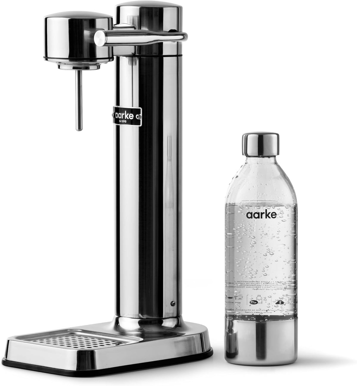 Aarke Carbonator 3, kompatibel mit 60L CO2-Zylindern, Wassersprudler aus Edelstahl im modernen Edelstahl Finish mit BPA-freier 1L PET-Flasche