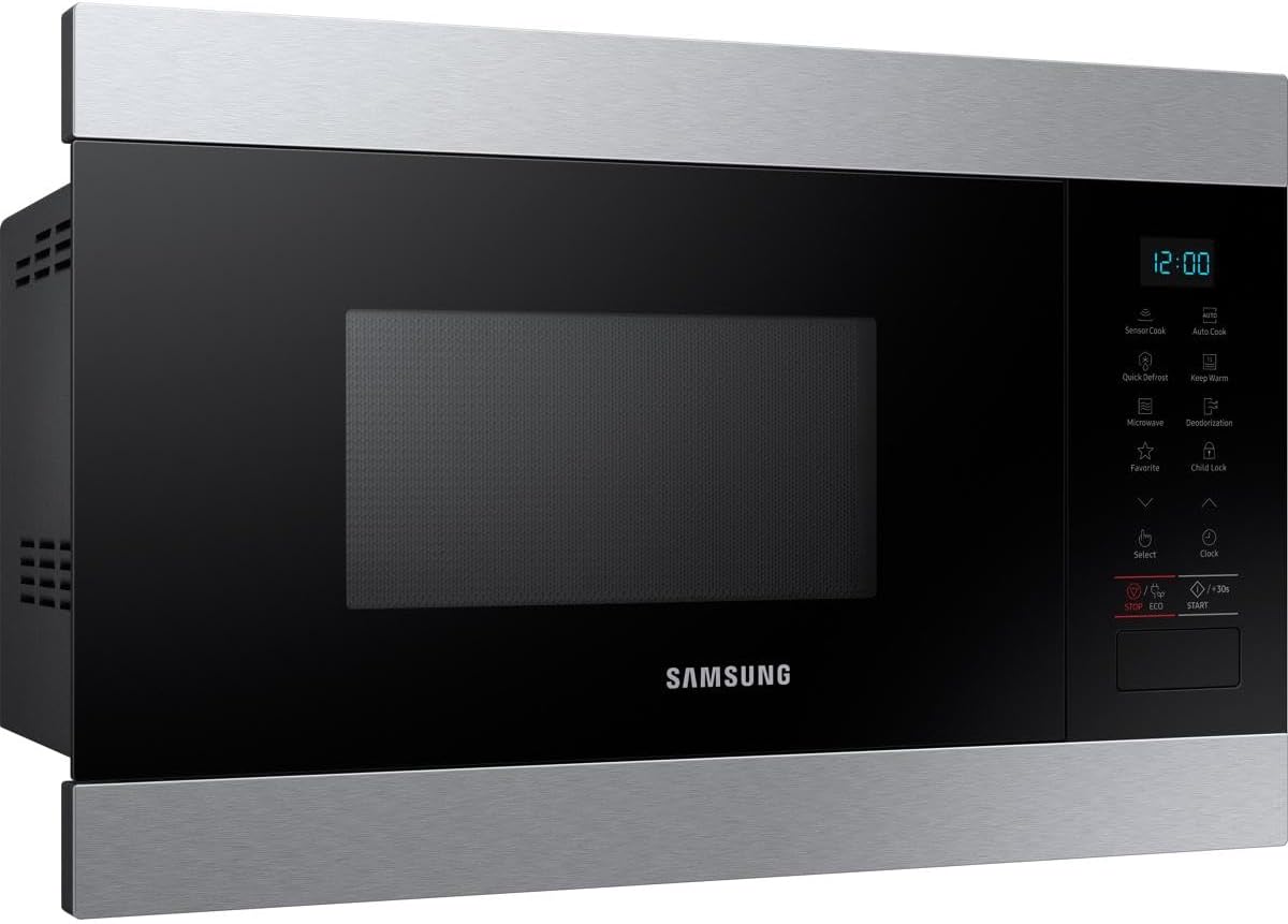 Samsung Solo Einbau-Mikrowelle MS22M8074AT/EG, 38 cm Höhe, 22 ℓ, Feuchtigkeitssensor, Warmhaltefunktion, Edelstahl