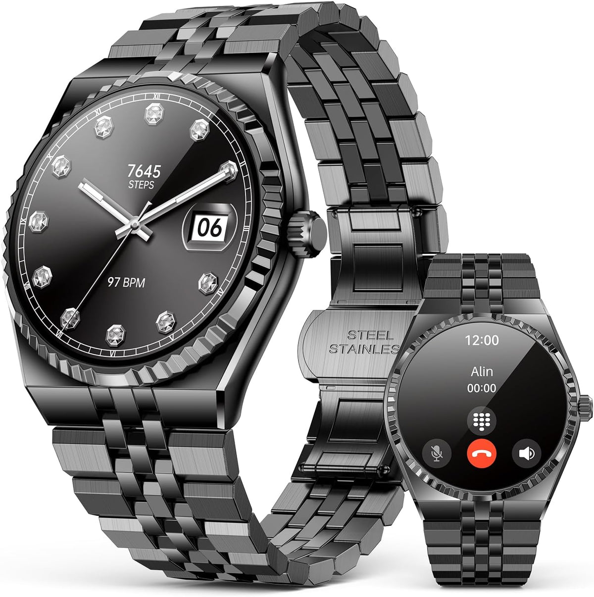 2026 Smartwatch Herren Rund, IP68 wasserdicht, kompatibel– für Damen und Herren (Schwarz), 1,32' AMOLED-Display