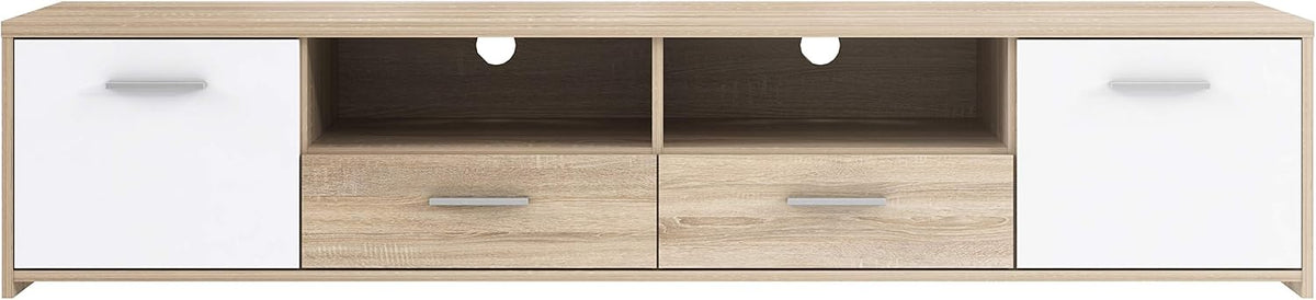 FORTE Quadro TV-Unterschrank mit 2 Türen und 2 Schubladen, 39 x 181,7 x 52,7 cm, Holzwerkstoff, Sonoma Eiche / Weiß