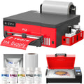 PLK DTF A4 Drucker mit XP600 Druckkopf, DTF L8058 Druckermaschine mit weißem Tintenrührsystem, 100% Transferdruck für (Red, A4 Printer+Oven)