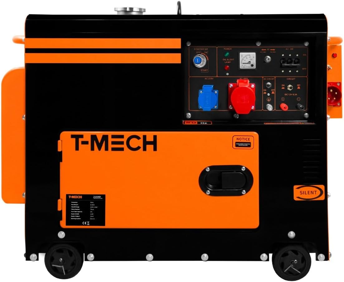 Leiser Dieselgenerator, 6500 W, 230 V, 400 V, 20 l, dreiphasig, ATS, 6,5 kVA, 13 PS, Elektrostart, geschlossener Rahmen, Notfallstrom