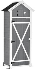 Outsunny Gartenschrank Holz Wetterfest Gerätehaus Tür 78x52,5x182cm Grau