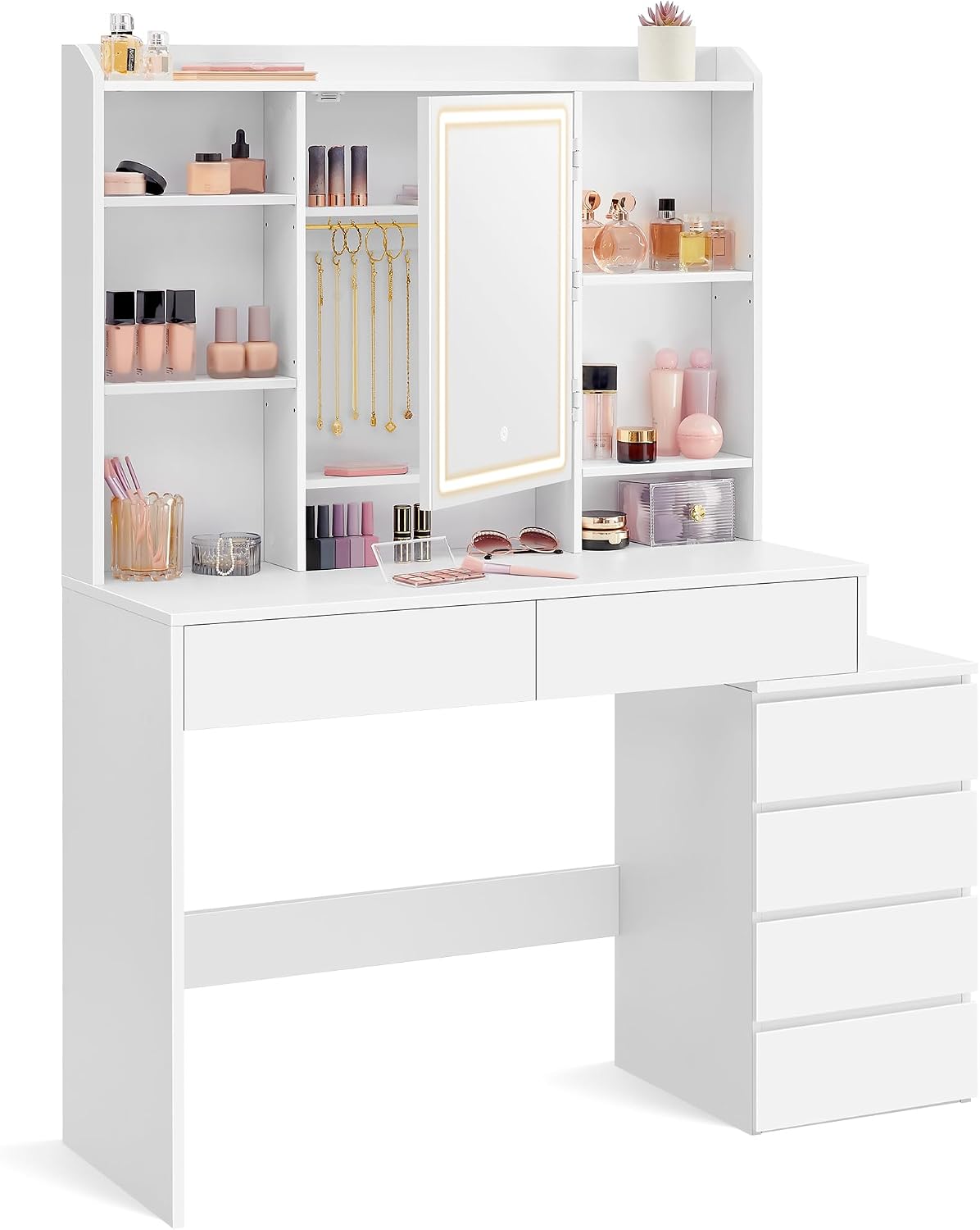 VASAGLE Schminktisch mit LED-Beleuchtung, 40 x 117,5 x 145 cm