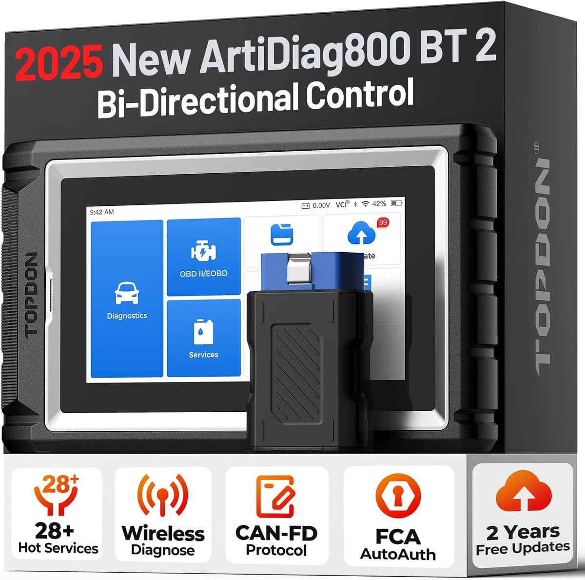 TOPDON AD800BT V2.0 OBD2 diagnosegerät für alle Fahrzeuge, Alle Systemdiagnosen &28 Servicefunktionen, Bidirektionales diagnosegerät Auto